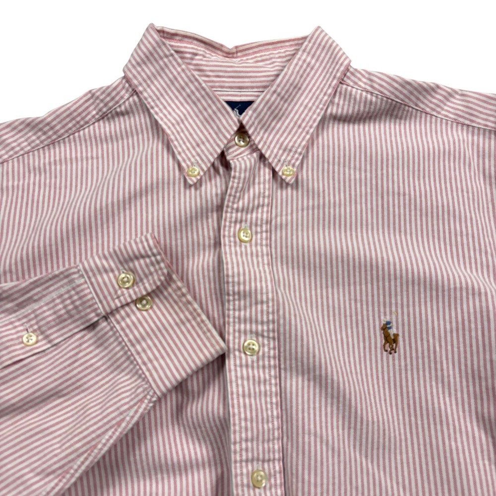 Ralph Lauren Button Down Mens 16 Pink White Stripe Classic Fit Oxford Shirt